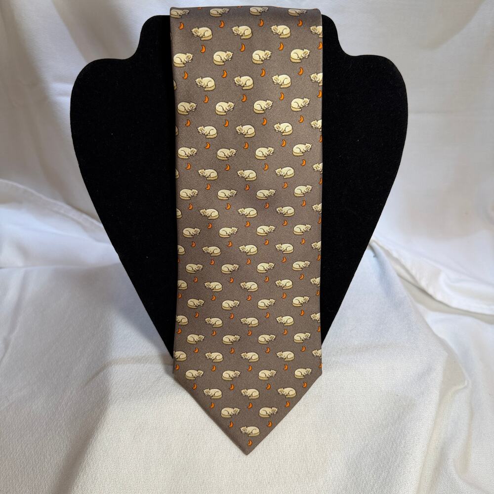 Hermes Vintage Retired Tie "Good Night Cats & Mouse" 5415 OA